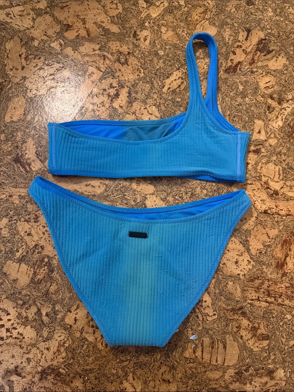 triangl swimwear Electric Blue Ribbed One-Shoulder Bikini Top TOP-XS BOTTOMS-S